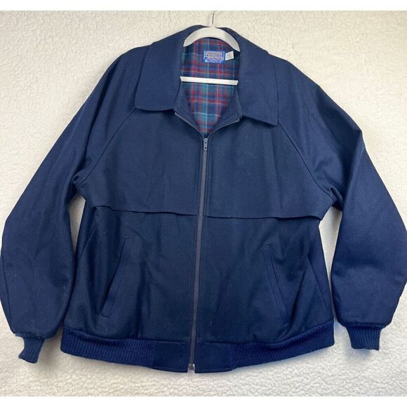 Vintage Pendleton Men’s Bomber Jacket Size XLarge Navy Blue Pure Virgin Wool - Picture 1 of 11